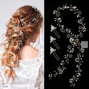 NEW IN PACKAGING - JJs House - Gold and Pearl Bridal Hair Vine Accessory